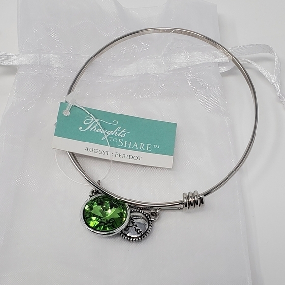 NWT HALLMARK GIFT AUGUST BIRTHSTONE SILVER BANGLE BRACELET WOMEN FASHION JEWELRY - Picture 3 of 8